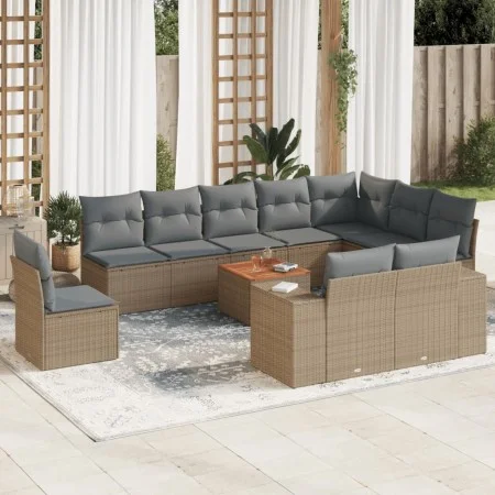 Set de sofás de jardín 11pzas con cojines ratán sintético beige by , Garden sets - Ref: Foro24-3225499, Price: 673,23 €, Disc...