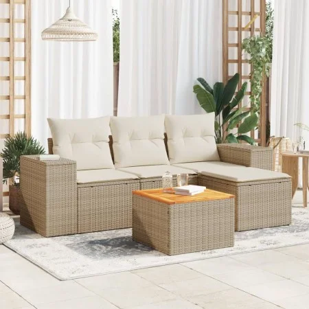 Juego de sofás jardín con cojines 5 pzas ratán sintético beige by , Garden sets - Ref: Foro24-3257745, Price: 383,39 €, Disco...