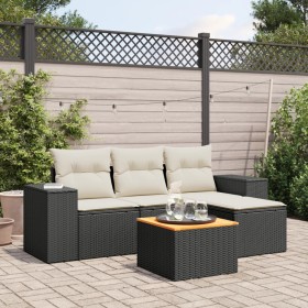 Set de muebles de jardín 5 pzas y cojines ratán sintético negro by , Garden sets - Ref: Foro24-3225412, Price: 272,54 €, Disc...