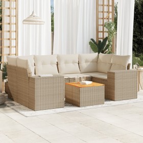 Set sofás de jardín 7 piezas y cojines ratán sintético beige