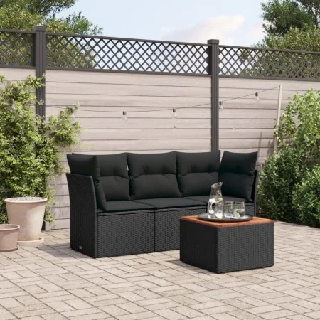 Juego de sofás jardín 4 pzas con cojines ratán sintético negro by , Garden sets - Ref: Foro24-3223465, Price: 241,52 €, Disco...