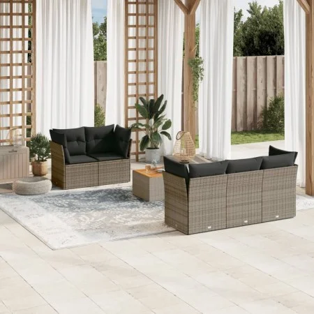 6-piece garden furniture set with gray synthetic rattan cushions by , Garden sets - Ref: Foro24-3223484, Price: 362,54 €, Dis...