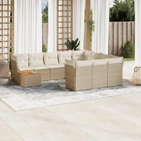 Set de sofás de jardín 11pzas con cojines ratán sintético beige by , Garden sets - Ref: Foro24-3223846, Price: 702,91 €, Disc...