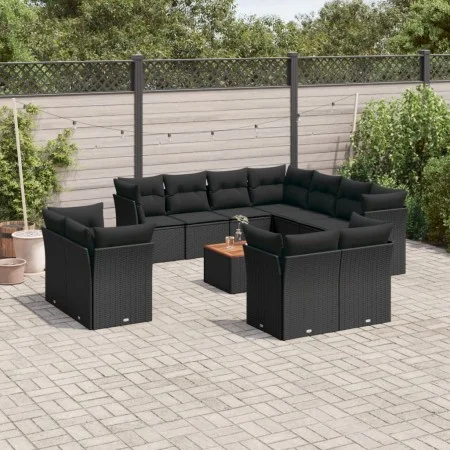 Set de sofás de jardín 12 piezas cojines ratán sintético negro by , Garden sets - Ref: Foro24-3223941, Price: 844,48 €, Disco...