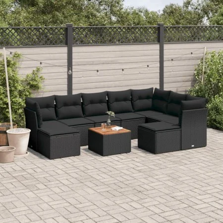 Set de sofás de jardín 10 pzas cojines ratán sintético negro by , Garden sets - Ref: Foro24-3223962, Price: 579,54 €, Discoun...