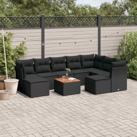 Set de sofás de jardín 10 pzas cojines ratán sintético negro by , Garden sets - Ref: Foro24-3223962, Price: 569,17 €, Discoun...