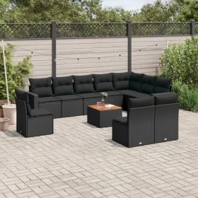 Set de sofás de jardín 11 pzas y cojines ratán sintético negro by , Garden sets - Ref: Foro24-3224172, Price: 666,96 €, Disco...