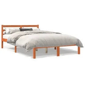 Wax brown pine solid wood bed frame 140x200 cm by , Beds and slatted bases - Ref: Foro24-844145, Price: 85,85 €, Discount: %