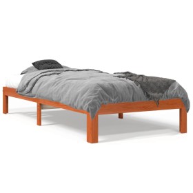 Estructura de cama madera maciza de pino marrón cera 90x190 cm