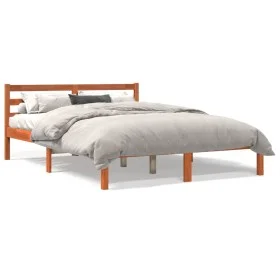 Solid wax brown pine wood bed frame 120x190 cm by , Beds and slatted bases - Ref: Foro24-844139, Price: 87,71 €, Discount: %