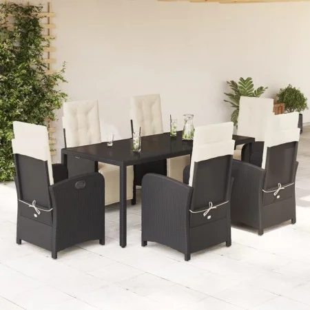 Set de comedor de jardín 7 pzas y cojines ratán sintético negro by , Garden sets - Ref: Foro24-3212454, Price: 1,00 €, Discou...