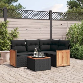 Set de muebles de jardín 5 pzas y cojines ratán sintético negro by , Garden sets - Ref: Foro24-3260018, Price: 332,97 €, Disc...