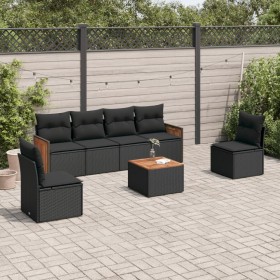 Garten-Essgruppe 7-teilig mit schwarzen Polstern aus synthetischem Rattan von , Gartensets - Ref: Foro24-3259948, Preis: 403,...
