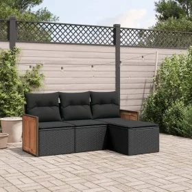 Juego de sofás jardín 4 pzas con cojines ratán sintético negro by , Garden sets - Ref: Foro24-3259983, Price: 263,71 €, Disco...