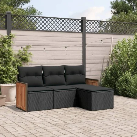 Gartensitzgruppe 4-teilig mit schwarzen Polstern aus synthetischem Rattan von , Gartensets - Ref: Foro24-3259983, Preis: 263,...