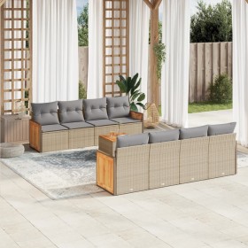 Gartensofa-Set, 9-teilig, mit Kissen, aus synthetischem Rattan in Beige. von , Gartensets - Ref: Foro24-3259903, Preis: 563,2...