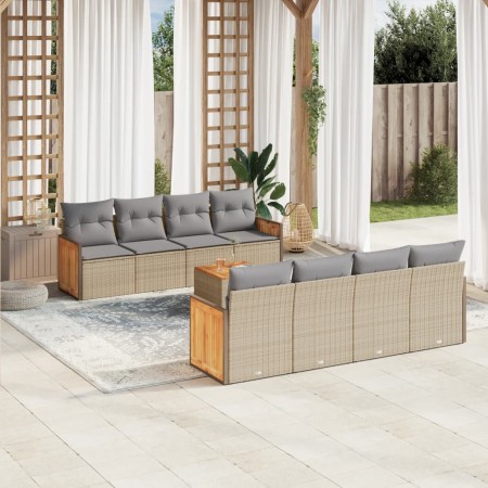 Set de sofás de jardín 9 pzas con cojines ratán sintético beige by , Garden sets - Ref: Foro24-3259903, Price: 563,29 €, Disc...
