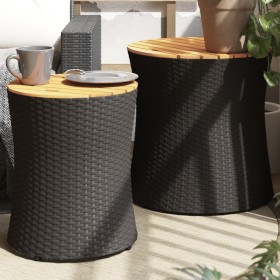 Mesas auxiliares jardín 2 pzas superficie de madera ratán negro de , Mesas de jardín - Ref: Foro24-366288, Precio: 114,68 €, ...