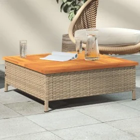 Mesa de jardín ratán y madera de acacia beige 70x70x25 cm by , Garden tables - Ref: Foro24-3281631, Price: 80,69 €, Discount: %