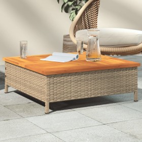 Mesa de jardín ratán y madera de acacia beige 70x70x25 cm