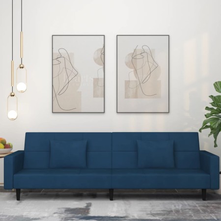 Sofá cama de 2 plazas con dos almohadas terciopelo azul de , Sofás - Ref: Foro24-375815, Precio: 280,32 €, Descuento: %