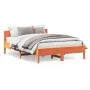 Bed frame with wax brown pine wood headboard 160x200 cm by , Beds and slatted bases - Ref: Foro24-3216196, Price: 209,32 €, D...
