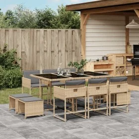 Set comedor de jardín 11 pzas con cojines ratán sintético beige de , Conjuntos de jardín - Ref: Foro24-3211332, Precio: 531,4...