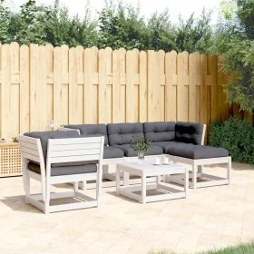 Set muebles jardín 5 pzas con cojines madera maciza pino blanco by , Garden sets - Ref: Foro24-3216921, Price: 589,91 €, Disc...