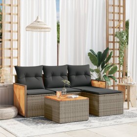 Gartensofa-Set mit 5-teiligen Kissen aus grauem synthetischem Rattan von , Gartensets - Ref: Foro24-3259995, Preis: 298,13 €,...