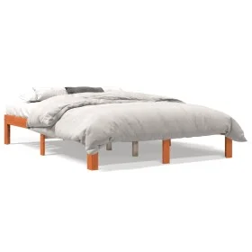 Solid pine wood bed frame in brown wax finish 135x190 cm by , Beds and slatted bases - Ref: Foro24-844166, Price: 103,71 €, D...