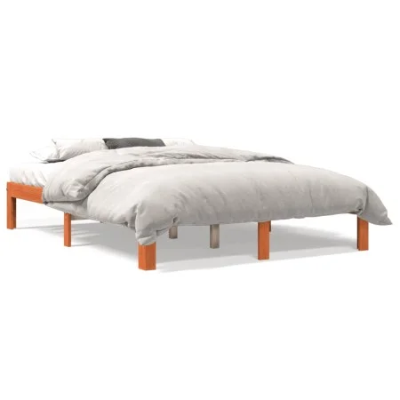 Solid pine wood bed frame in brown wax finish 135x190 cm by , Beds and slatted bases - Ref: Foro24-844166, Price: 103,71 €, D...