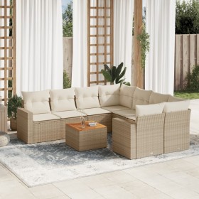 Set de sofás de jardín 9 pzas con cojines ratán sintético beige