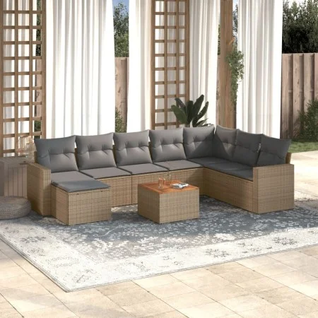Gartensofa-Set, 9-teilig, mit Kissen, aus synthetischem Rattan in Beige. von , Modulare Sofas für den Außenbereich - Ref: For...