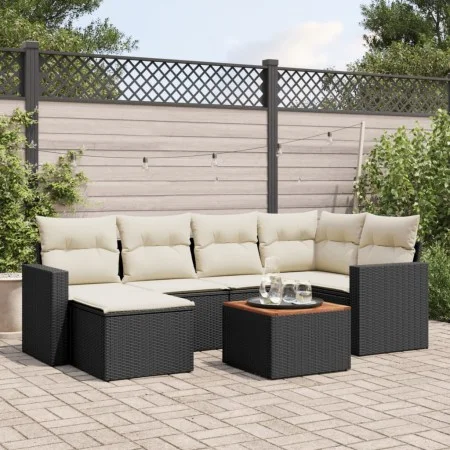 Garten-Essgruppe 7-teilig mit schwarzen Polstern aus synthetischem Rattan von , Modulare Sofas für den Außenbereich - Ref: Fo...
