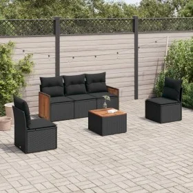Set de sofás de jardín 6 piezas y cojines ratán sintético negro by , Garden sets - Ref: Foro24-3259934, Price: 349,09 €, Disc...
