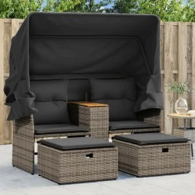 Sofá de jardín 2 plazas con toldo y taburetes ratán PE gris by , Outdoor sofas - Ref: Foro24-365801, Price: 306,94 €, Discoun...