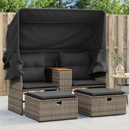 Gartensofa für 2 Personen mit Markise und Hockern aus grauem PE-Rattan. von , Outdoor-Sofas - Ref: Foro24-365801, Preis: 266,...