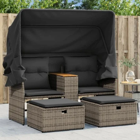 Sofá de jardín 2 plazas con toldo y taburetes ratán PE gris by , Outdoor sofas - Ref: Foro24-365801, Price: 306,94 €, Discoun...