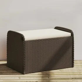 Banco de almacenaje y cojín ratán sintético marrón 80x51x52 cm by , garden benches - Ref: Foro24-365732, Price: 123,04 €, Dis...