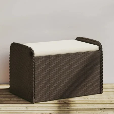 Aufbewahrungsbank mit braunem synthetischem Rattan-Kissen 80x51x52 cm. von , Gartenbänke - Ref: Foro24-365732, Preis: 123,04 ...