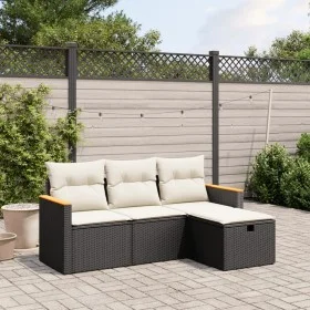 Gartensitzgruppe 4-teilig mit schwarzen Polstern aus synthetischem Rattan von , Gartensets - Ref: Foro24-3265270, Preis: 234,...