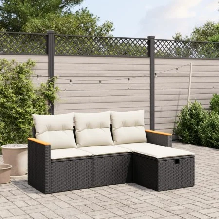 Gartensitzgruppe 4-teilig mit schwarzen Polstern aus synthetischem Rattan von , Gartensets - Ref: Foro24-3265270, Preis: 234,...