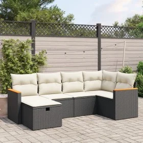 6-teiliges Gartensofa-Set und Kissen aus schwarzem Kunststoff-Rattan. von , Gartensets - Ref: Foro24-3265298, Preis: 356,80 €...