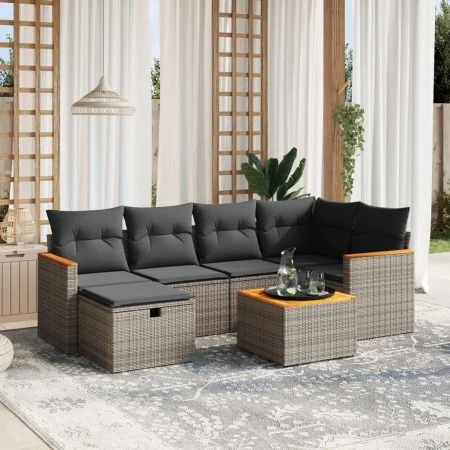 7-teiliges Gartensofa-Set mit grauen PE-Rattan-Kissen. von , Gartensets - Ref: Foro24-3265309, Preis: 397,16 €, Rabatt: %