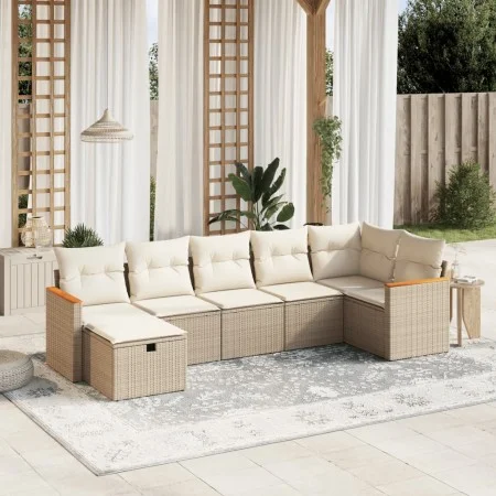 Set sofás de jardín 7 piezas y cojines ratán sintético beige by , Garden sets - Ref: Foro24-3265314, Price: 468,45 €, Discoun...