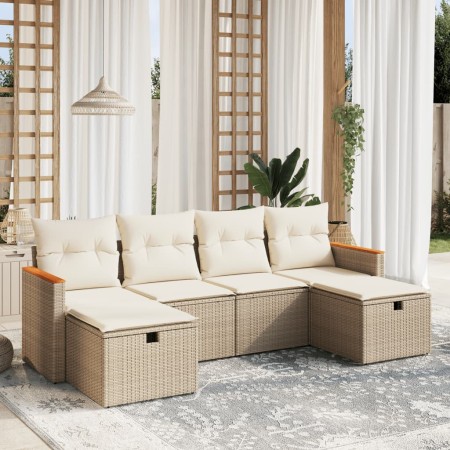 Juego de sofás jardín con cojines 6 pzas ratán sintético beige by , Garden sets - Ref: Foro24-3265342, Price: 363,42 €, Disco...