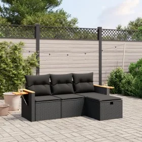 Gartensitzgruppe 4-teilig mit schwarzen Polstern aus synthetischem Rattan von , Gartensets - Ref: Foro24-3265486, Preis: 282,...