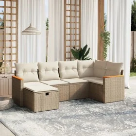 Garden sofa set with 6-piece synthetic rattan beige cushions by , Garden sets - Ref: Foro24-3265300, Price: 431,72 €, Discoun...