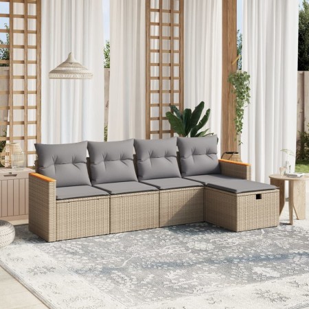 Gartensofa-Set mit beigen Kissen, 5-teilig, aus PE-Rattan-Mischung. von , Gartensets - Ref: Foro24-3265287, Preis: 298,95 €, ...