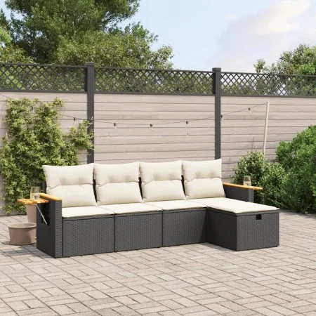 Set de muebles de jardín 5 pzas y cojines ratán sintético negro by , Garden sets - Ref: Foro24-3265501, Price: 307,12 €, Disc...